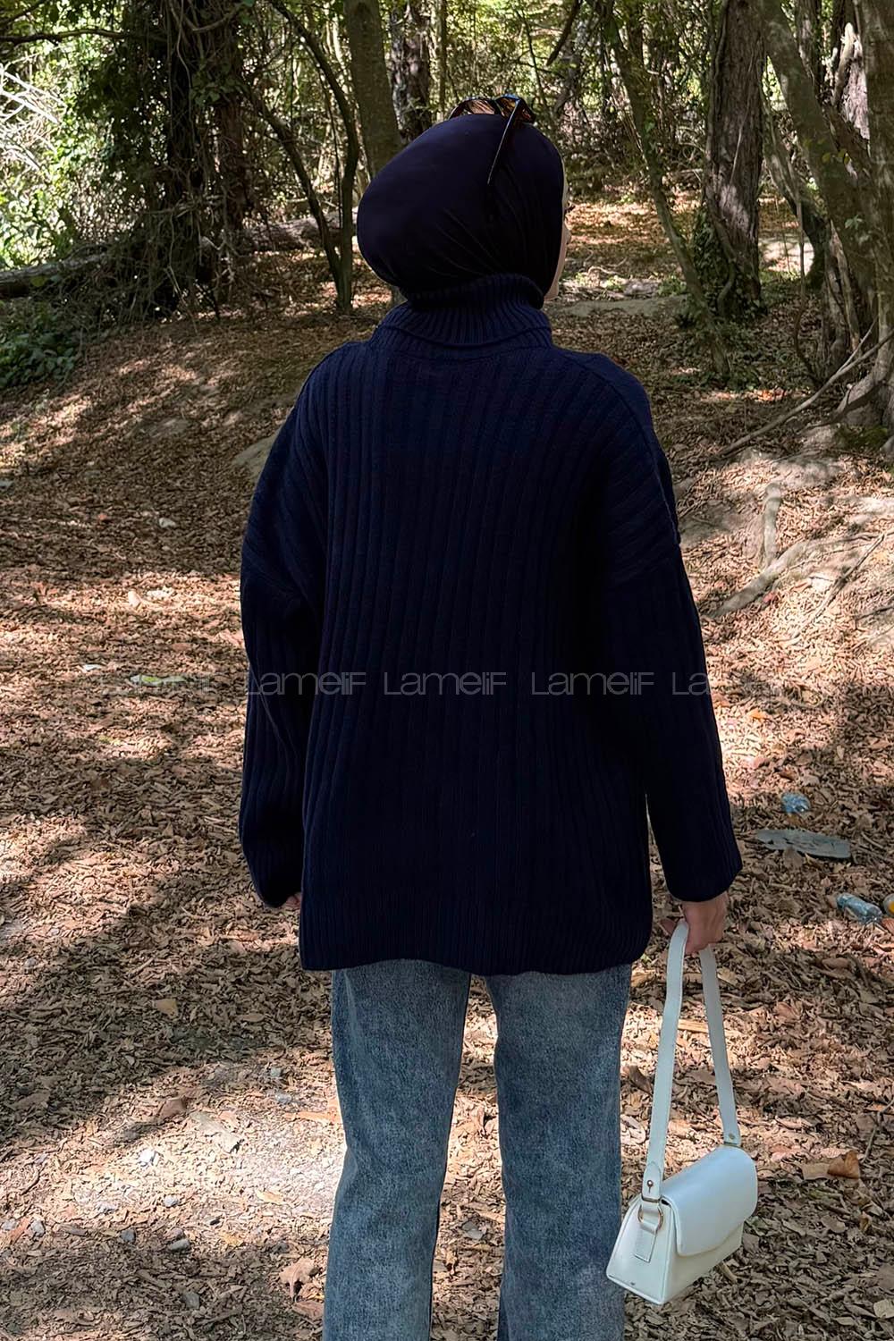 Lamelif Balıkçı Yaka Kazak Lacivert