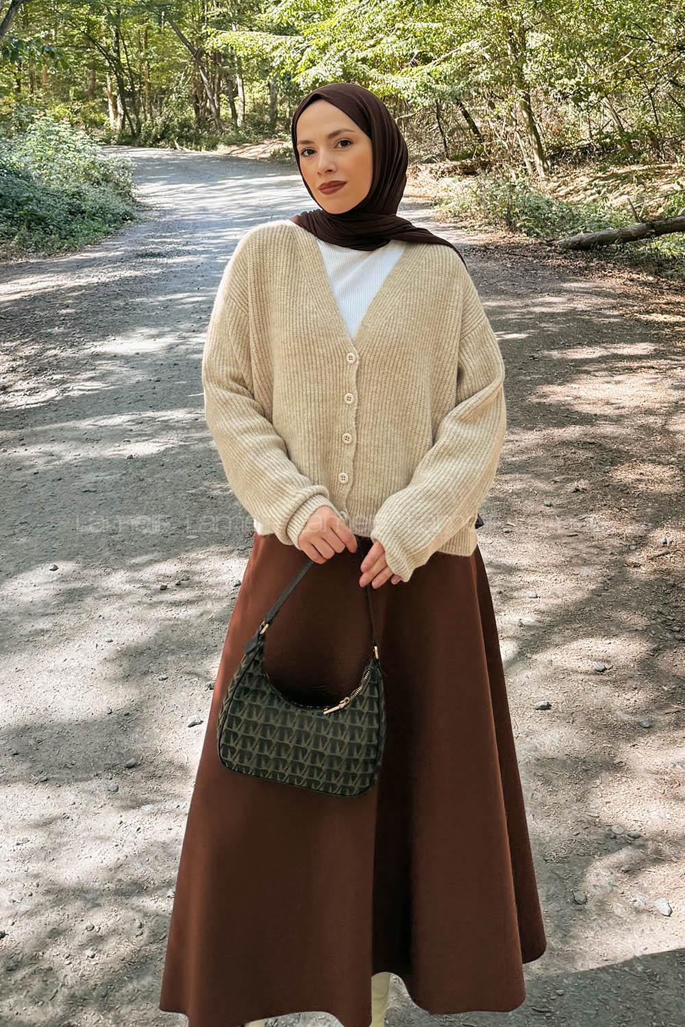 Lamelif Crop V Yaka Hırka Bej