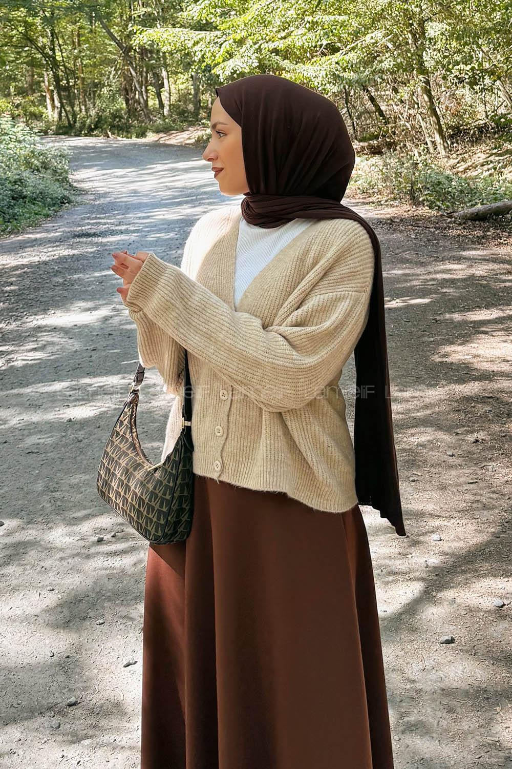 Lamelif Crop V Yaka Hırka Bej