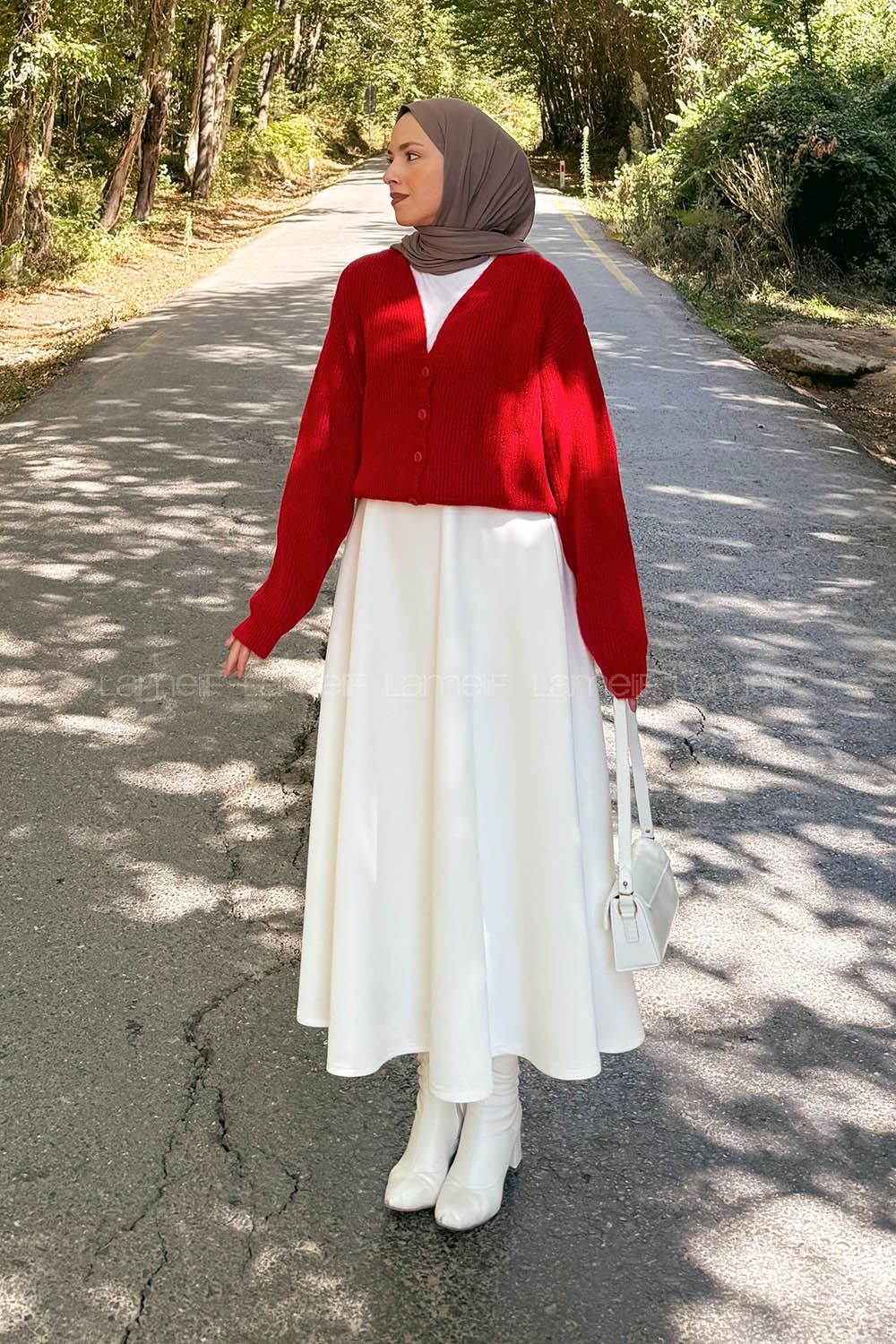 Lamelif Crop V Yaka Hırka Nar Çiçeği