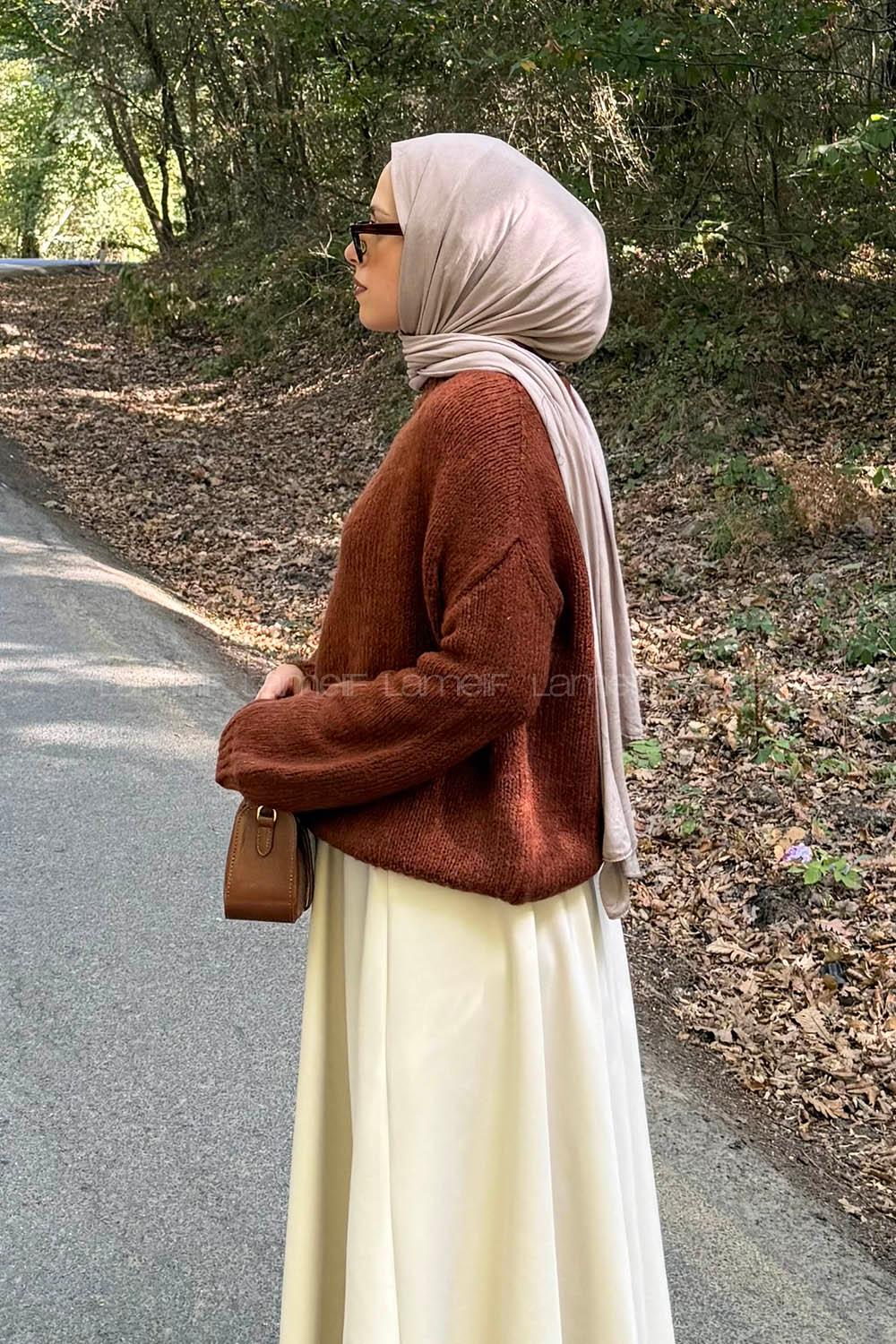 Lamelif Dik Yaka Balon Kazak Tarçın