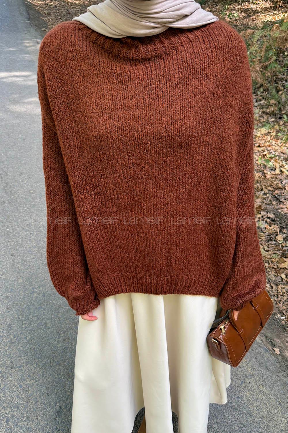 Lamelif Dik Yaka Balon Kazak Tarçın