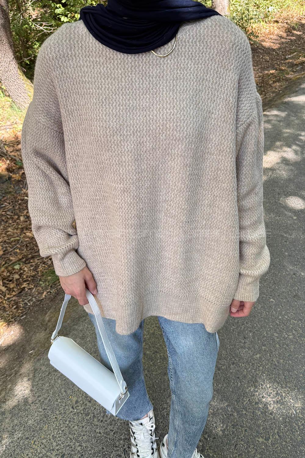 Beige Crew Neck Long Arm Jumper