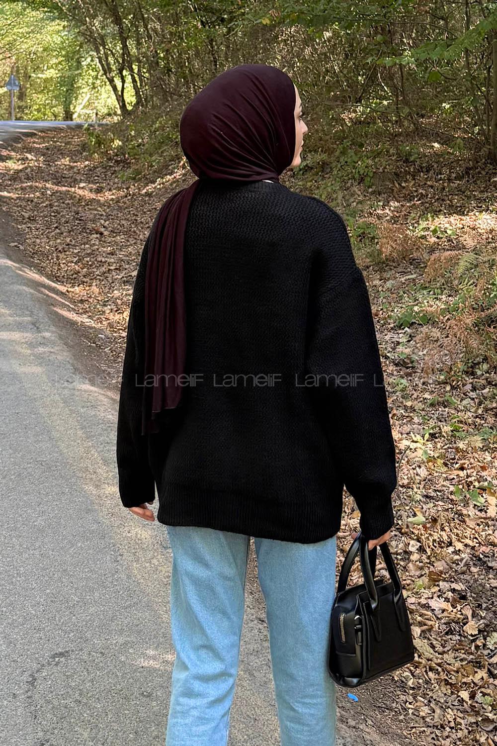 Lamelif İnce Örgülü Kazak Siyah