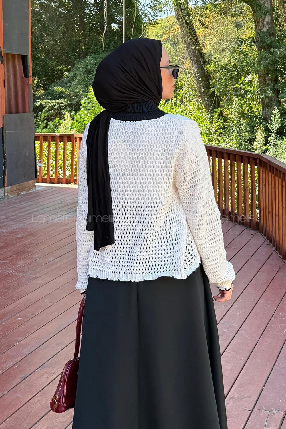 Lamelif Ön Bağcık Detaylı Ajurlu Hırka Bej