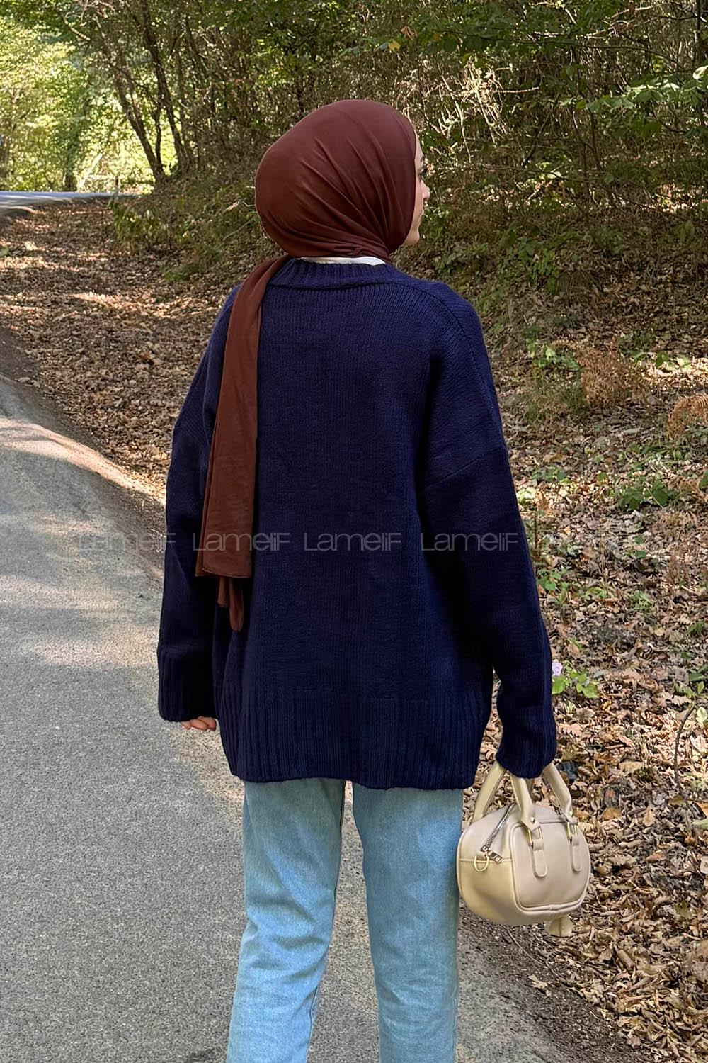 Lamelif Salaş Dokulu Basic Hırka Lacivert