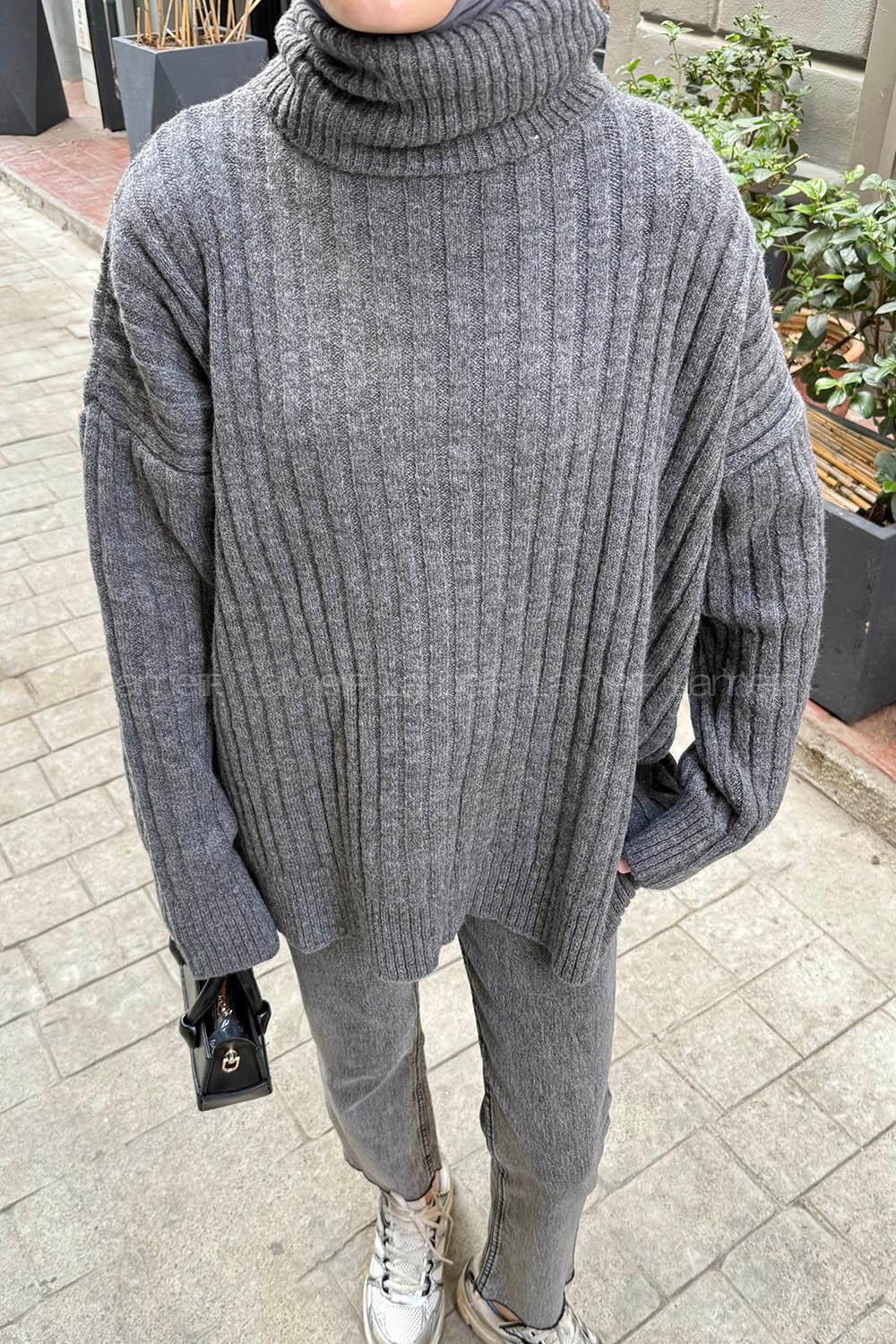 Lamelif Balıkçı Yaka Kazak Antrasit