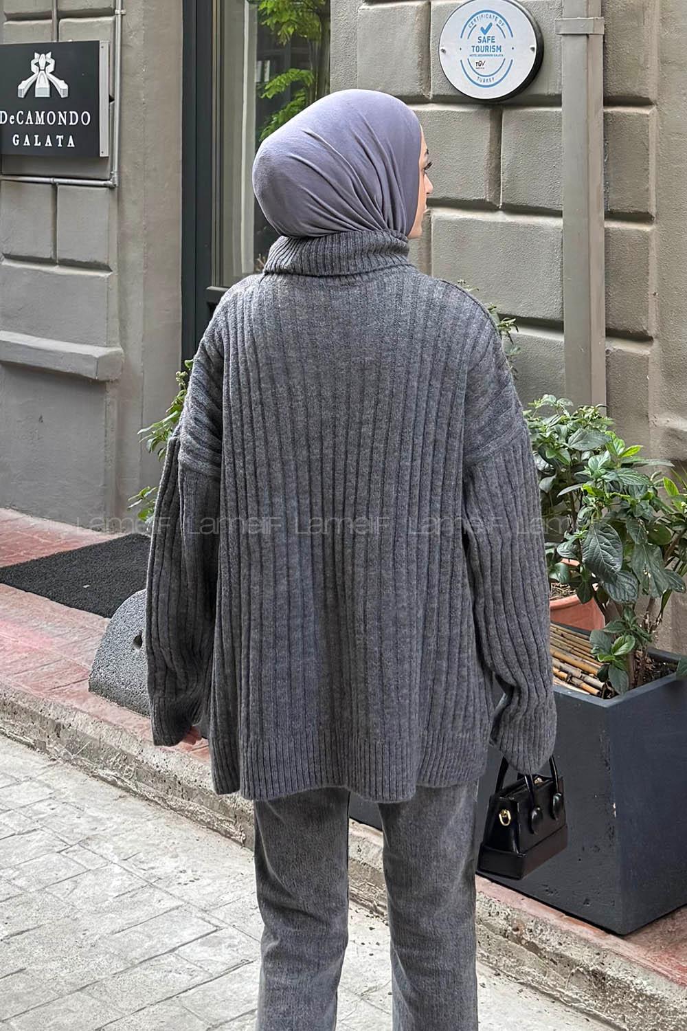 Lamelif Balıkçı Yaka Kazak Antrasit