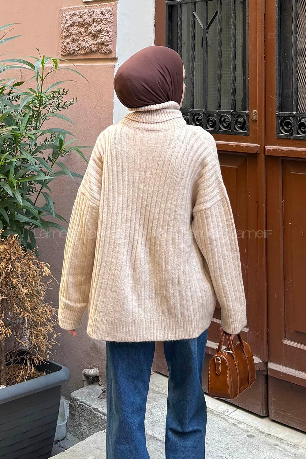 Lamelif Balıkçı Yaka Kazak Bej