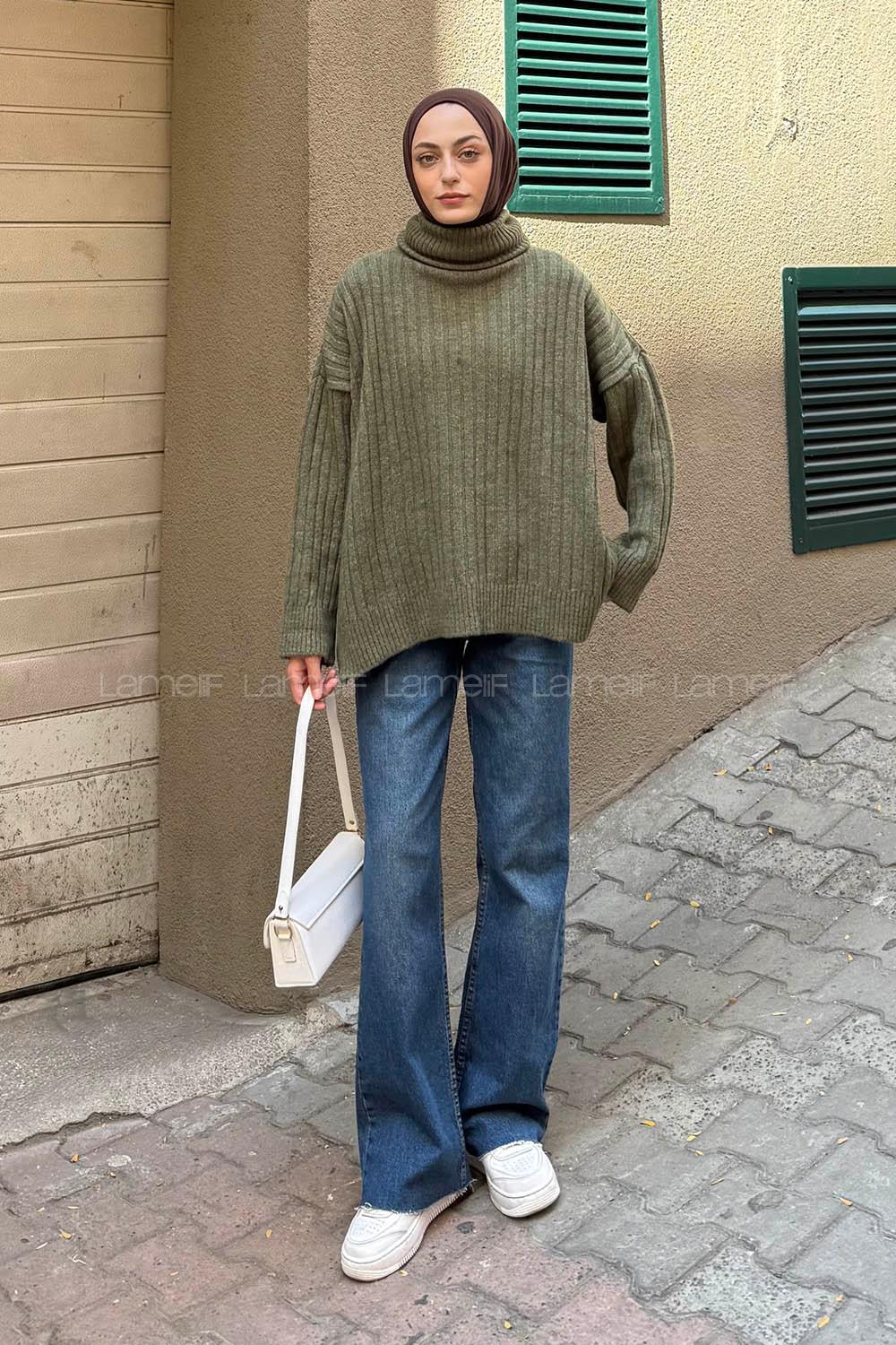 Lamelif Balıkçı Yaka Kazak Haki