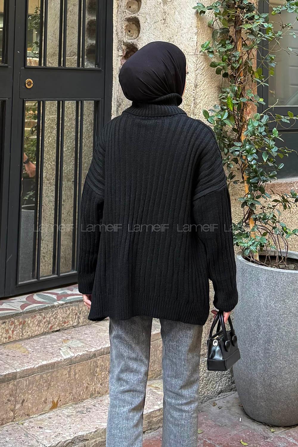 Lamelif Balıkçı Yaka Kazak Siyah