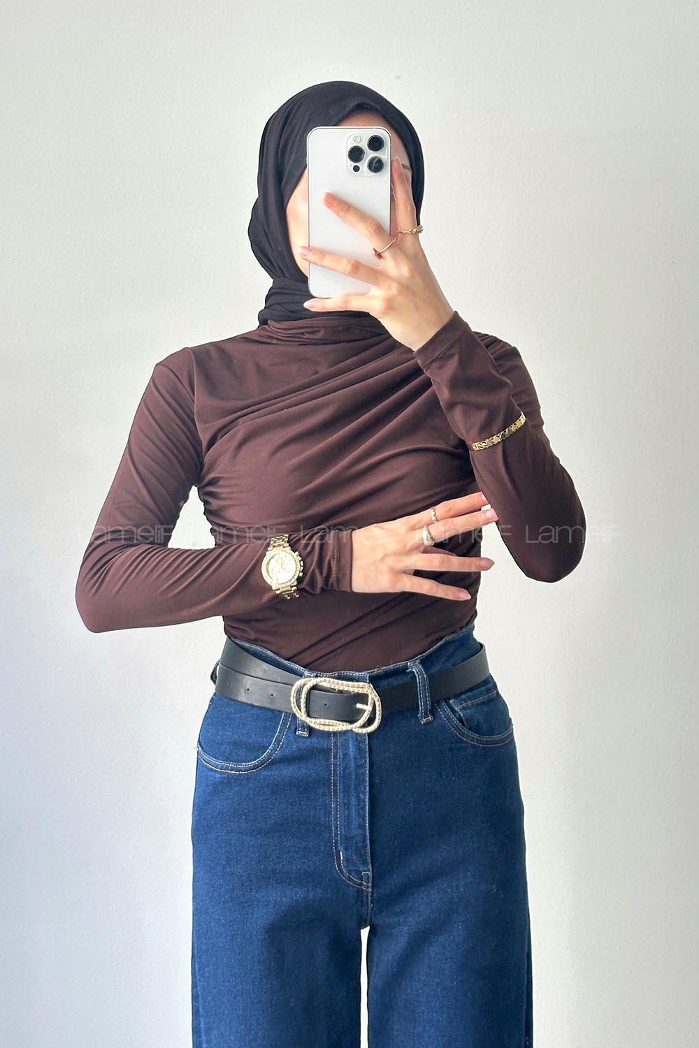 Lamelif Büzgü Detaylı Sandy Body Acı Kahve