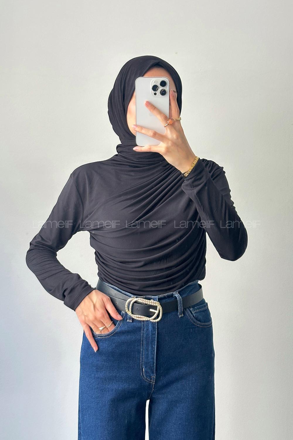 Lamelif Büzgü Detaylı Sandy Body Siyah