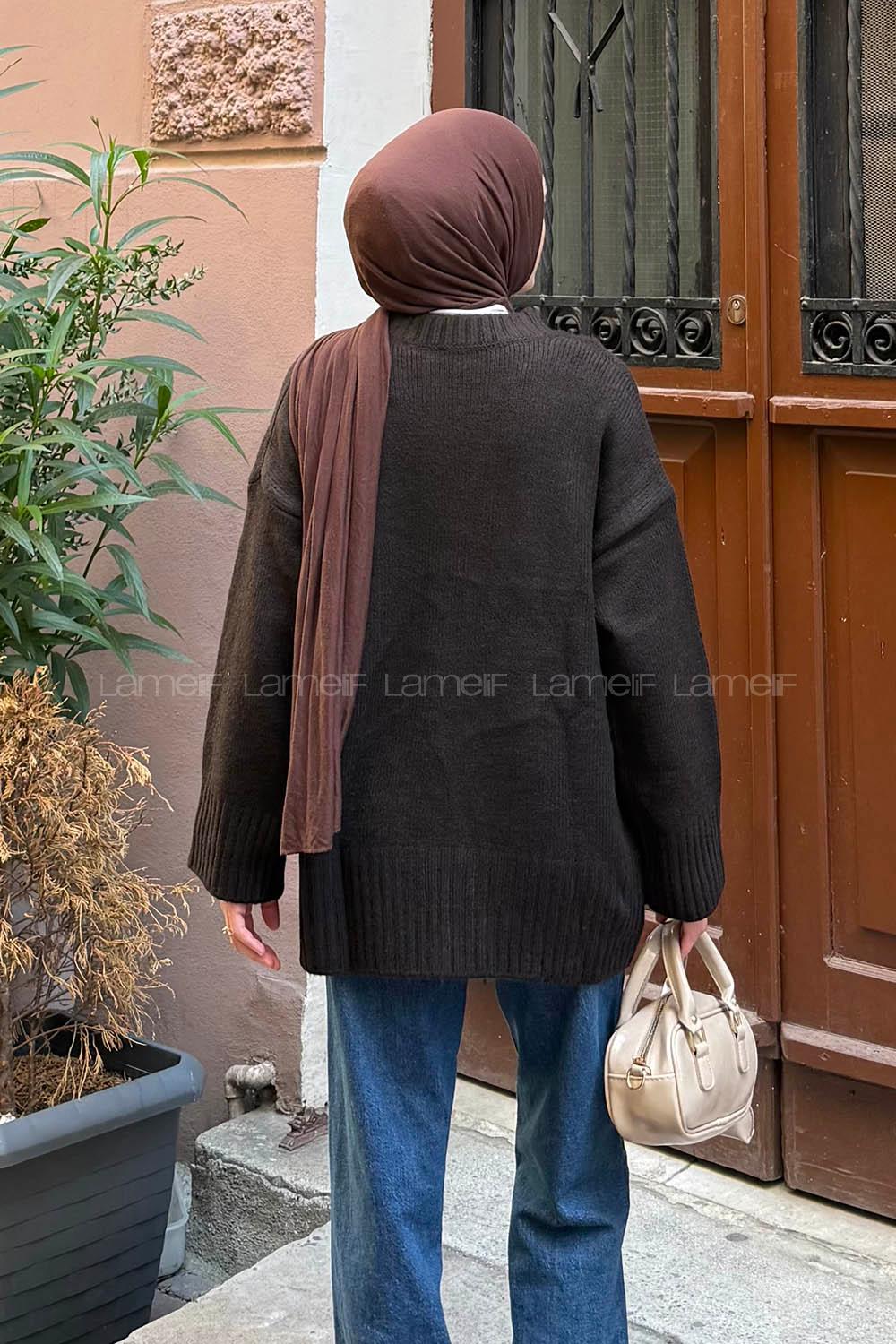 Lamelif Geniş Kollu Kazak Acı Kahve