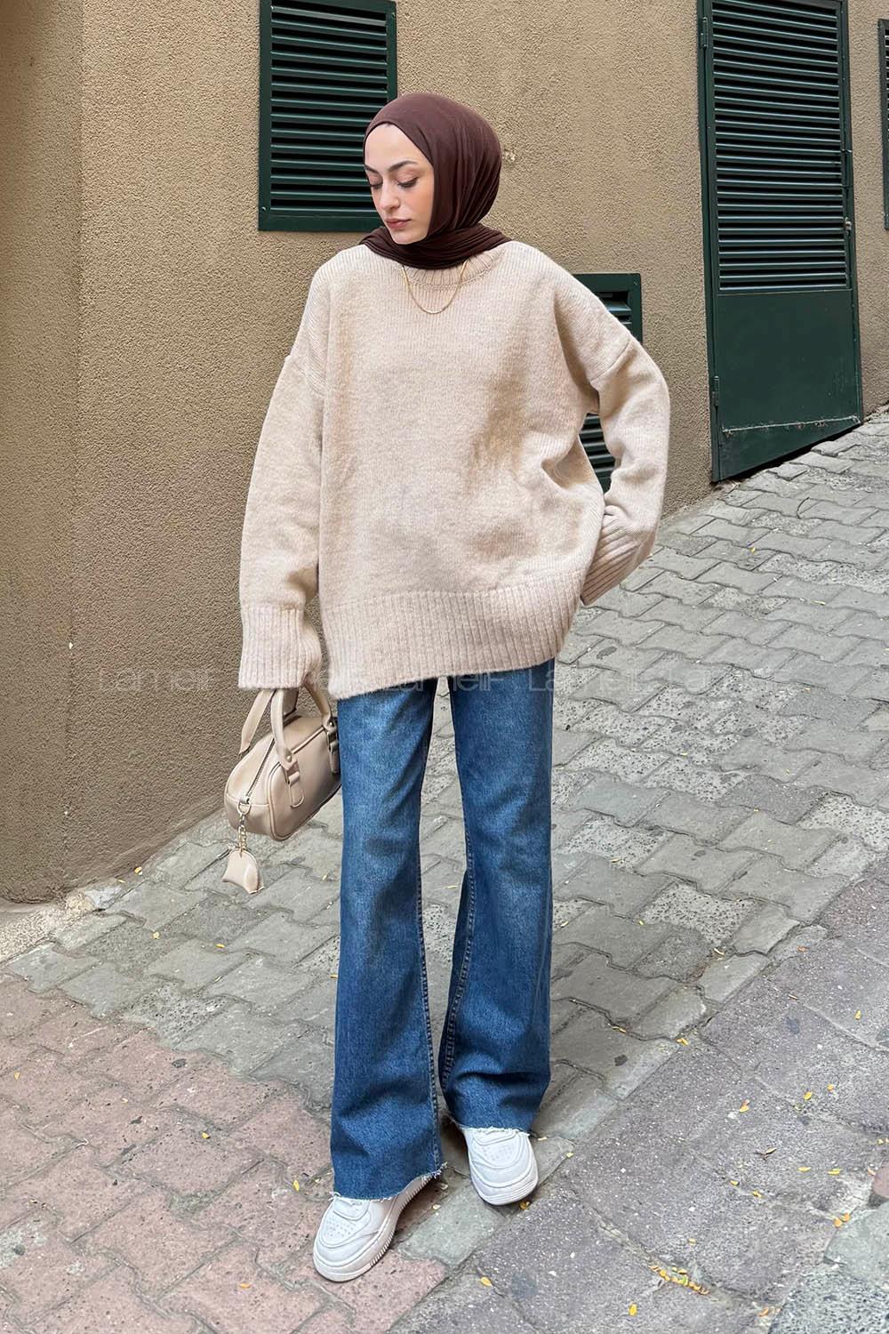 Beige Crew Neck Long Arm Jumper