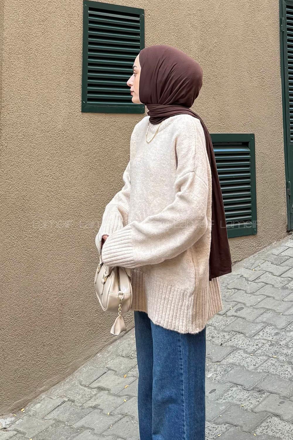 Beige Crew Neck Long Arm Jumper