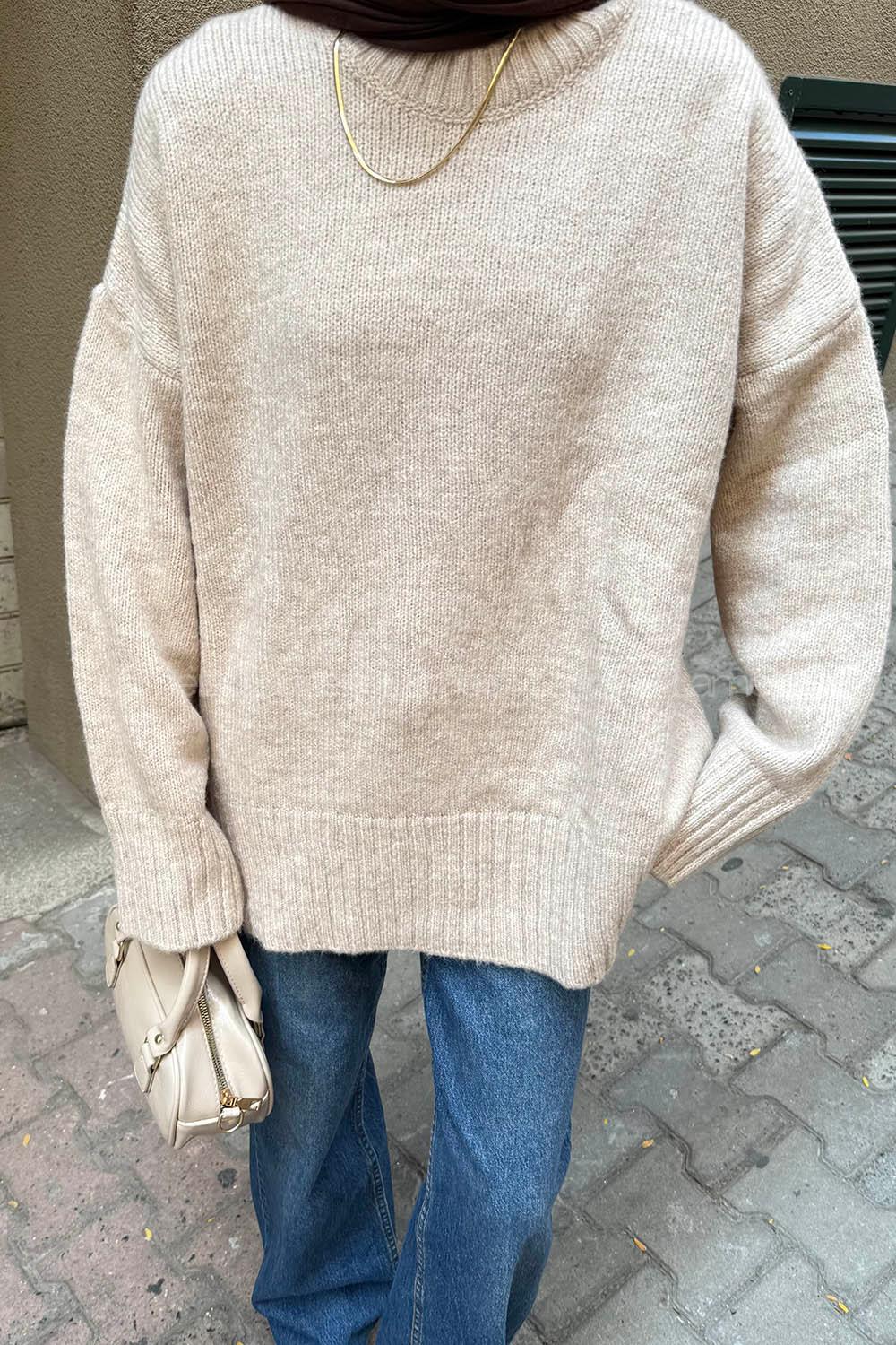 Beige Crew Neck Long Arm Jumper