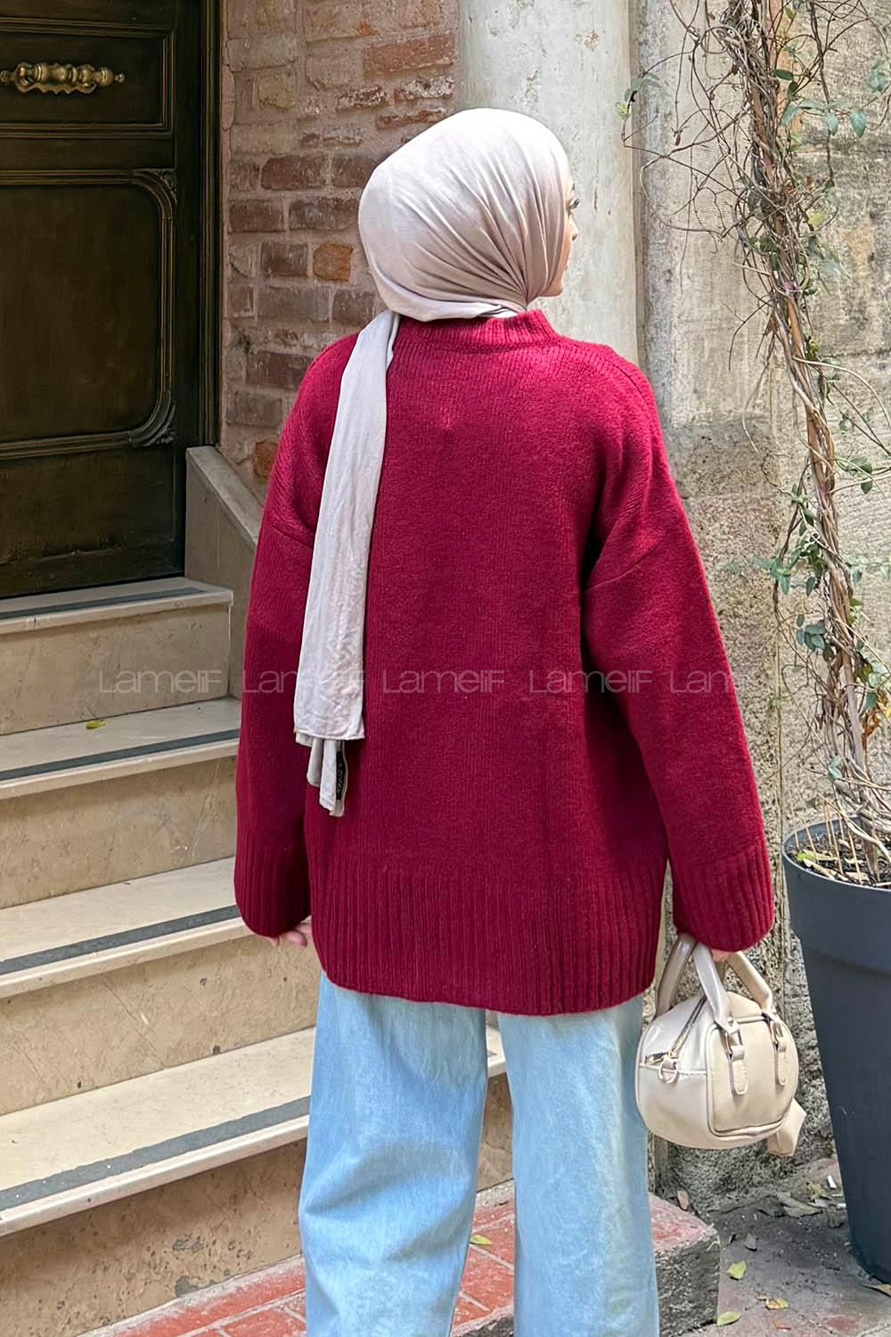 Claret Red Crew Neck Long Arm Jumper