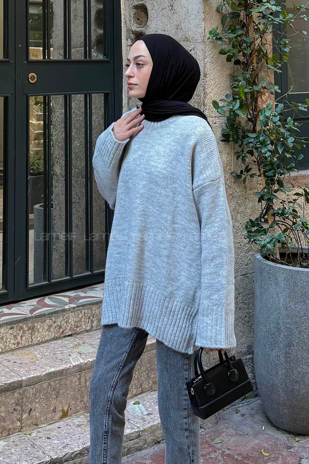 Lamelif Geniş Kollu Kazak Gri