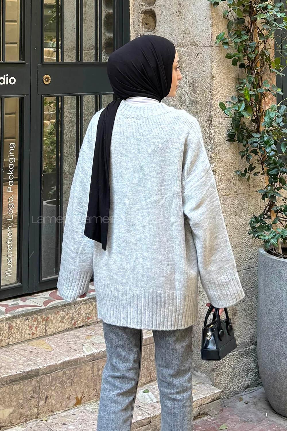 Lamelif Geniş Kollu Kazak Gri