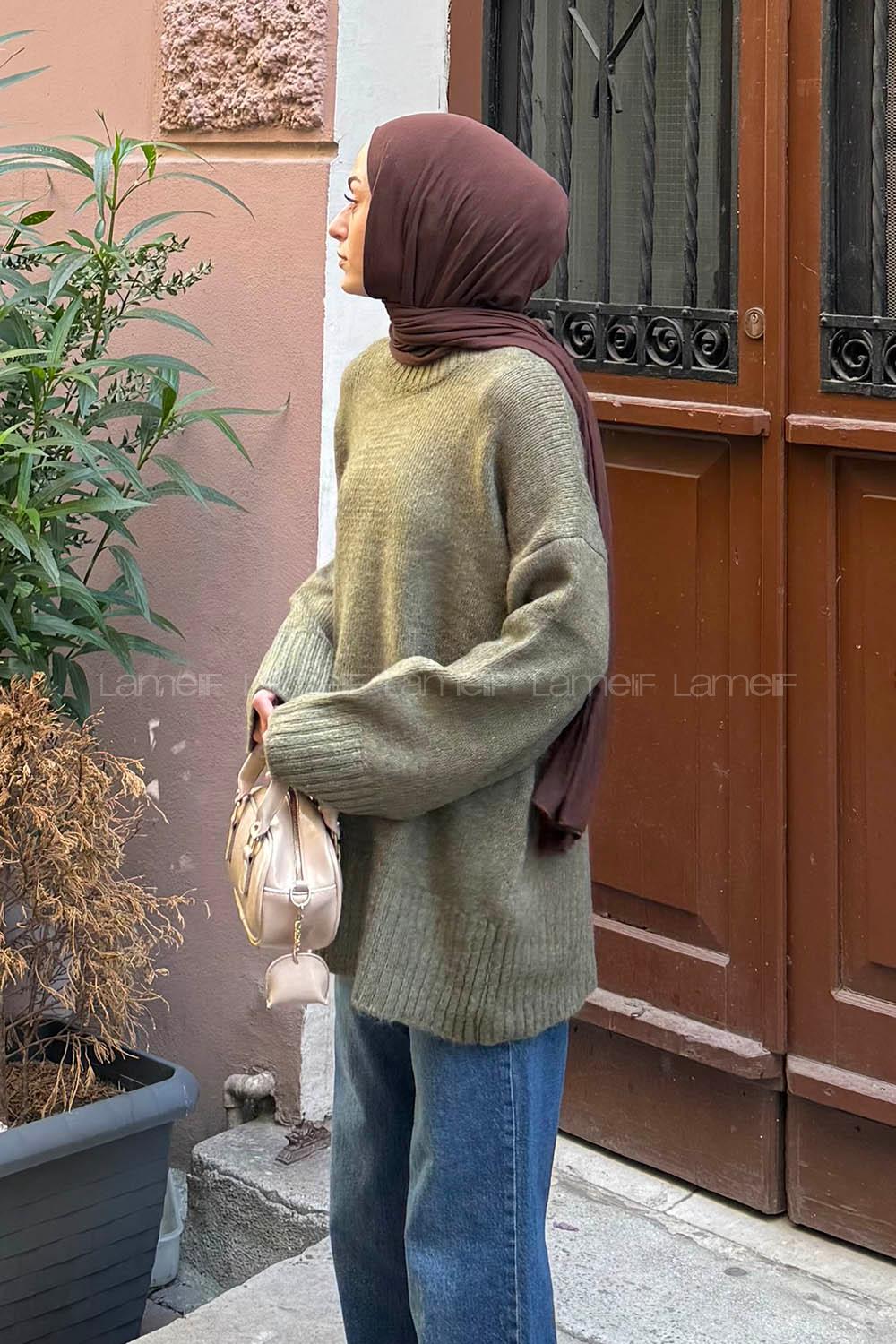 Lamelif Geniş Kollu Kazak Haki