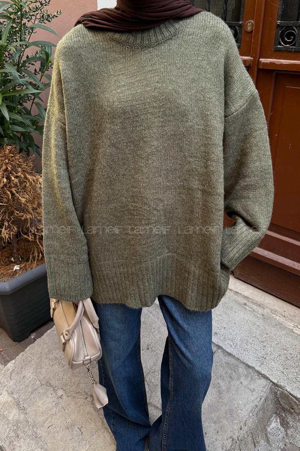 Lamelif Geniş Kollu Kazak Haki