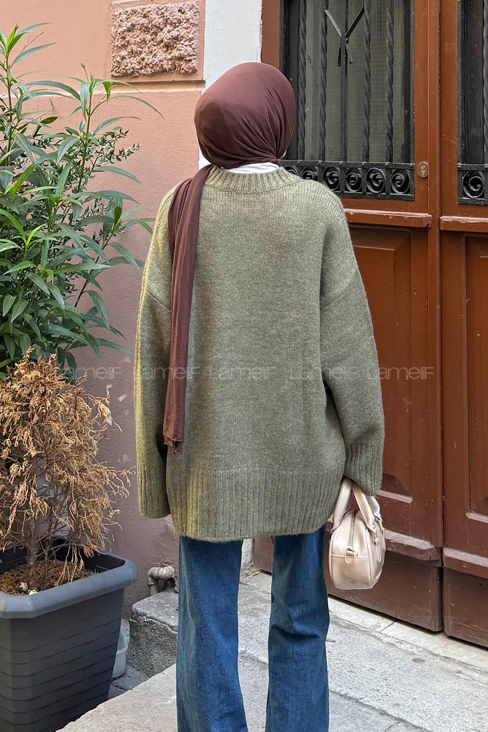 Lamelif Geniş Kollu Kazak Haki