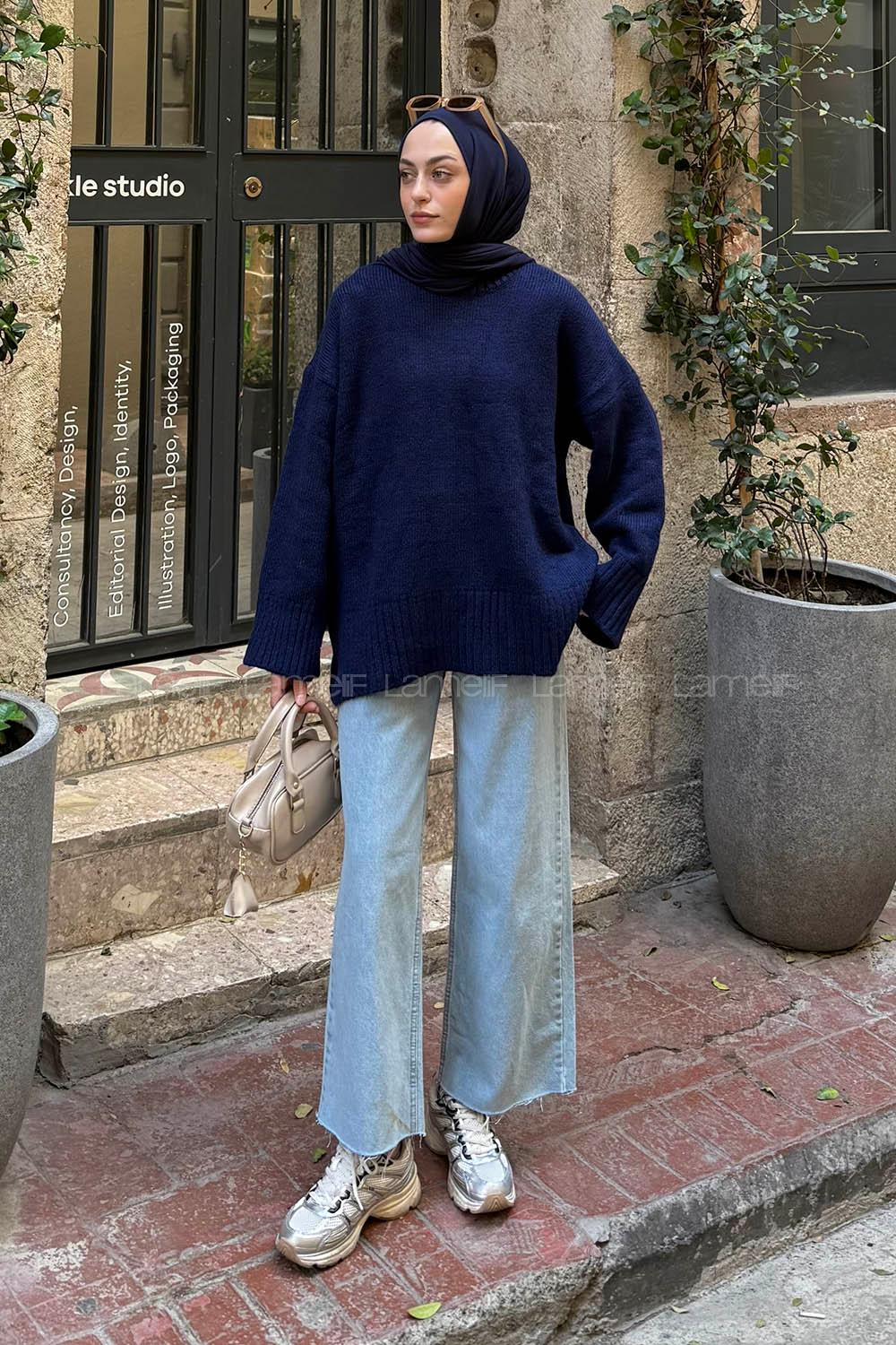 Lamelif Geniş Kollu Kazak Lacivert