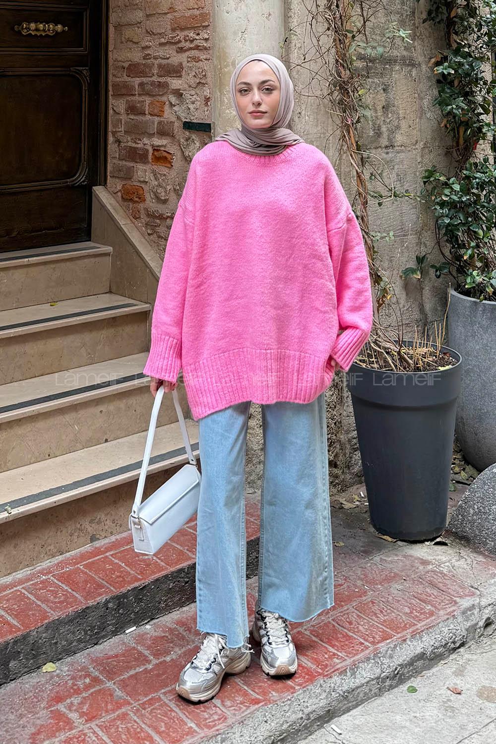 Lamelif Geniş Kollu Kazak Pembe