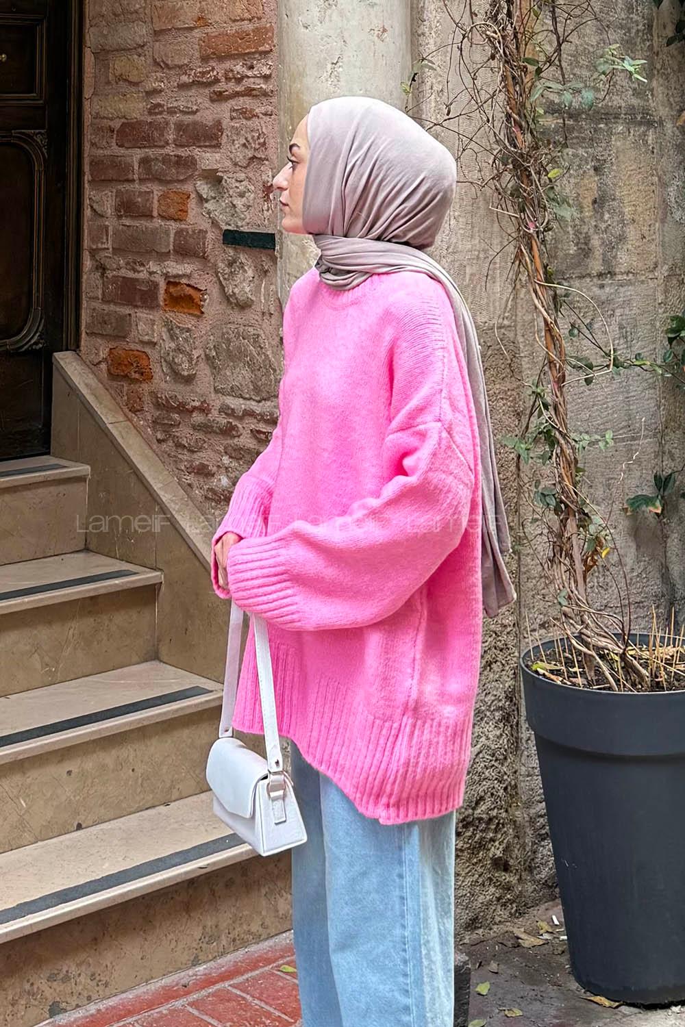 Lamelif Geniş Kollu Kazak Pembe