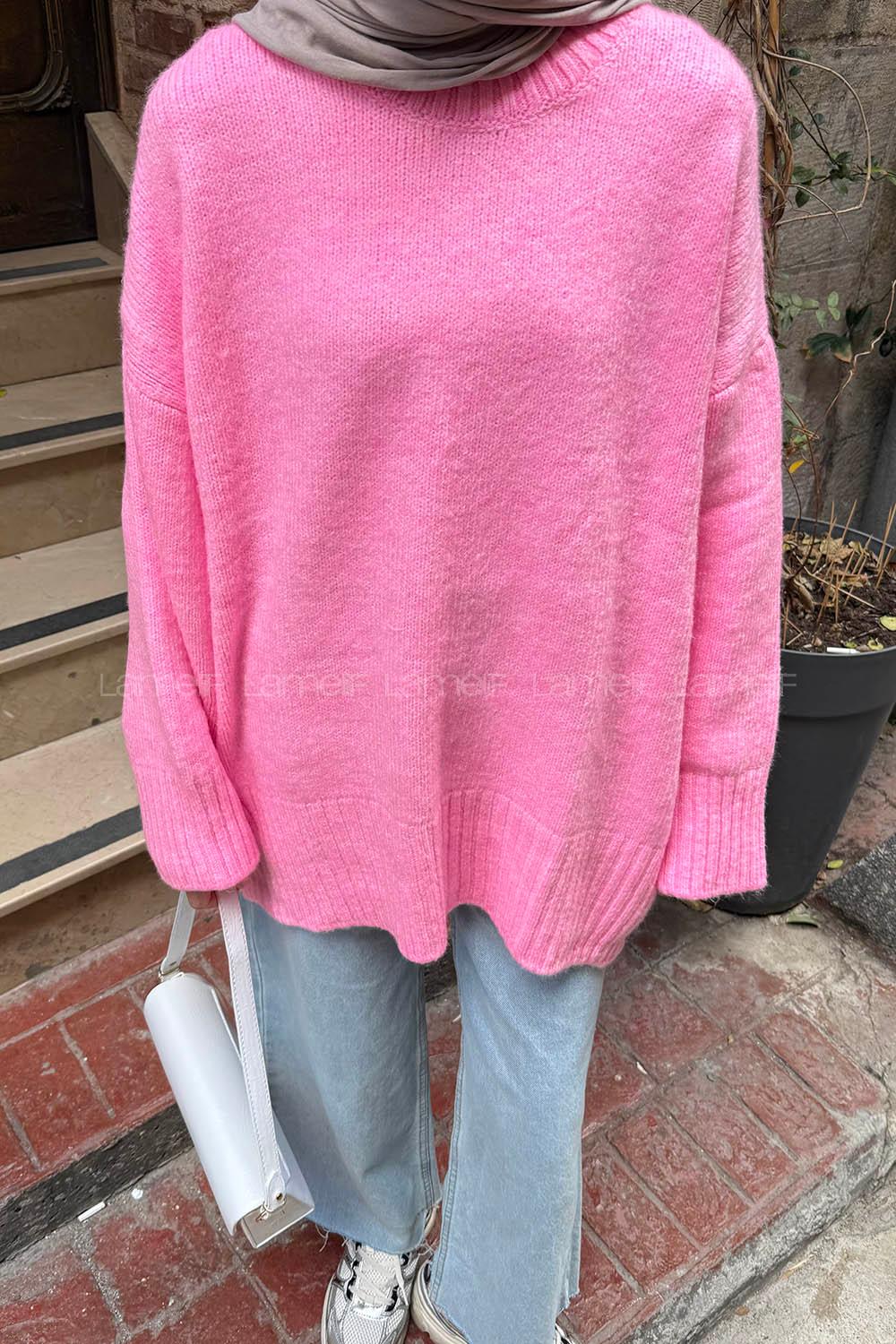 Lamelif Geniş Kollu Kazak Pembe