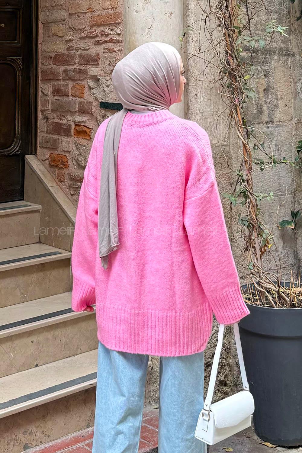 Lamelif Geniş Kollu Kazak Pembe