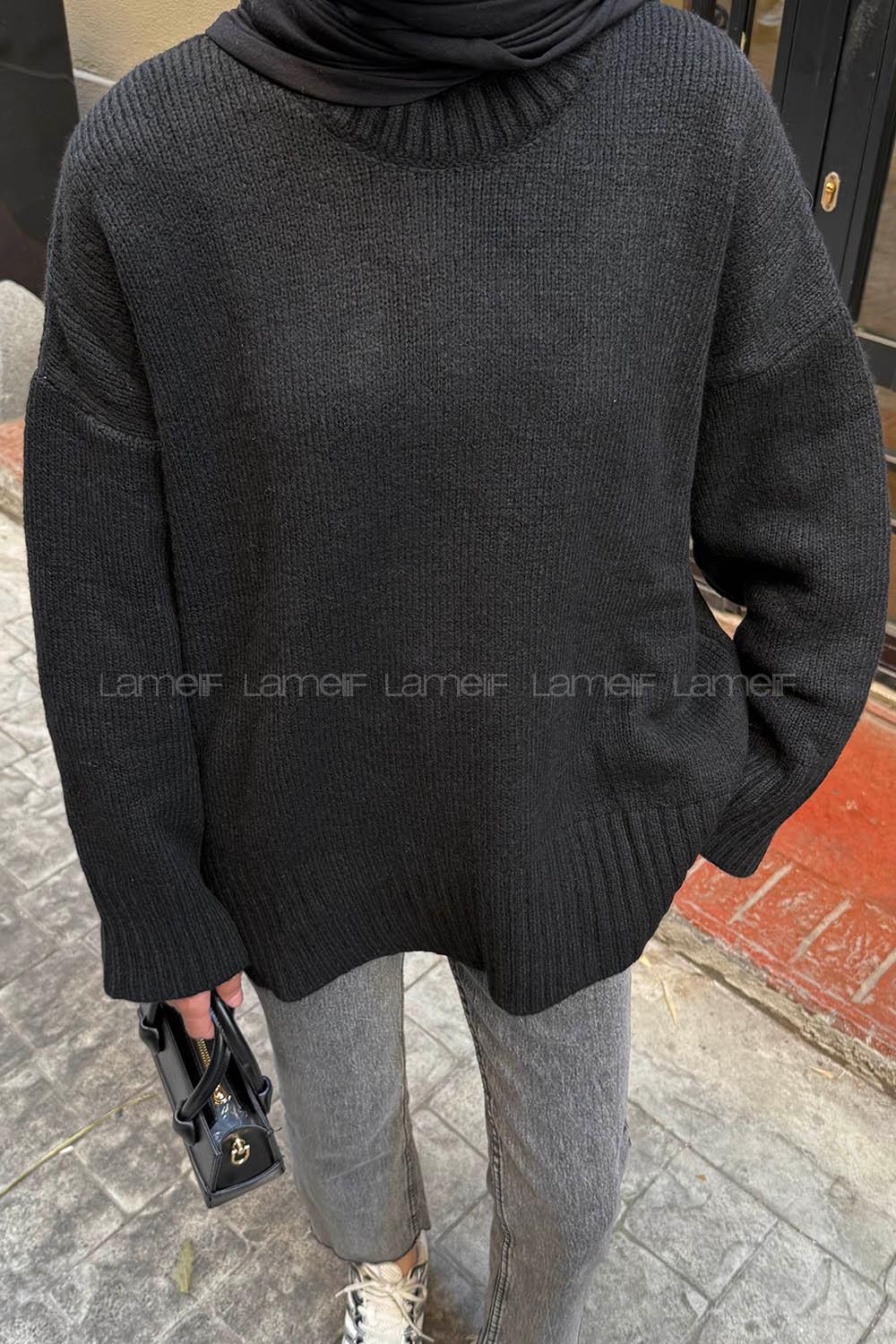 Lamelif Geniş Kollu Kazak Siyah