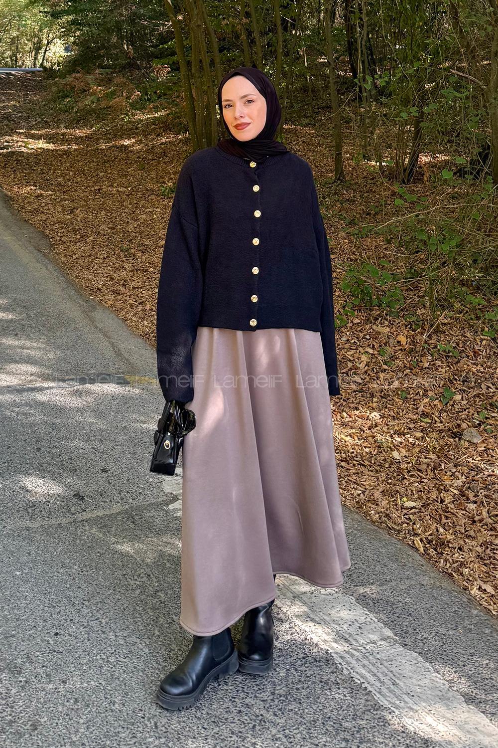 Black Crew Neck Long Arm Polyester Cardigan