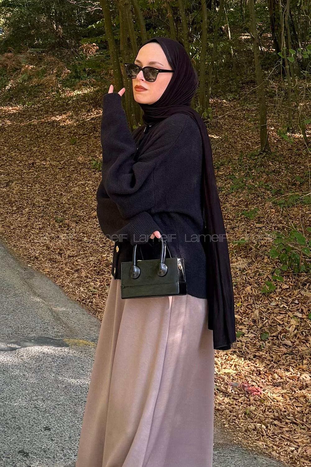 Black Crew Neck Long Arm Polyester Cardigan