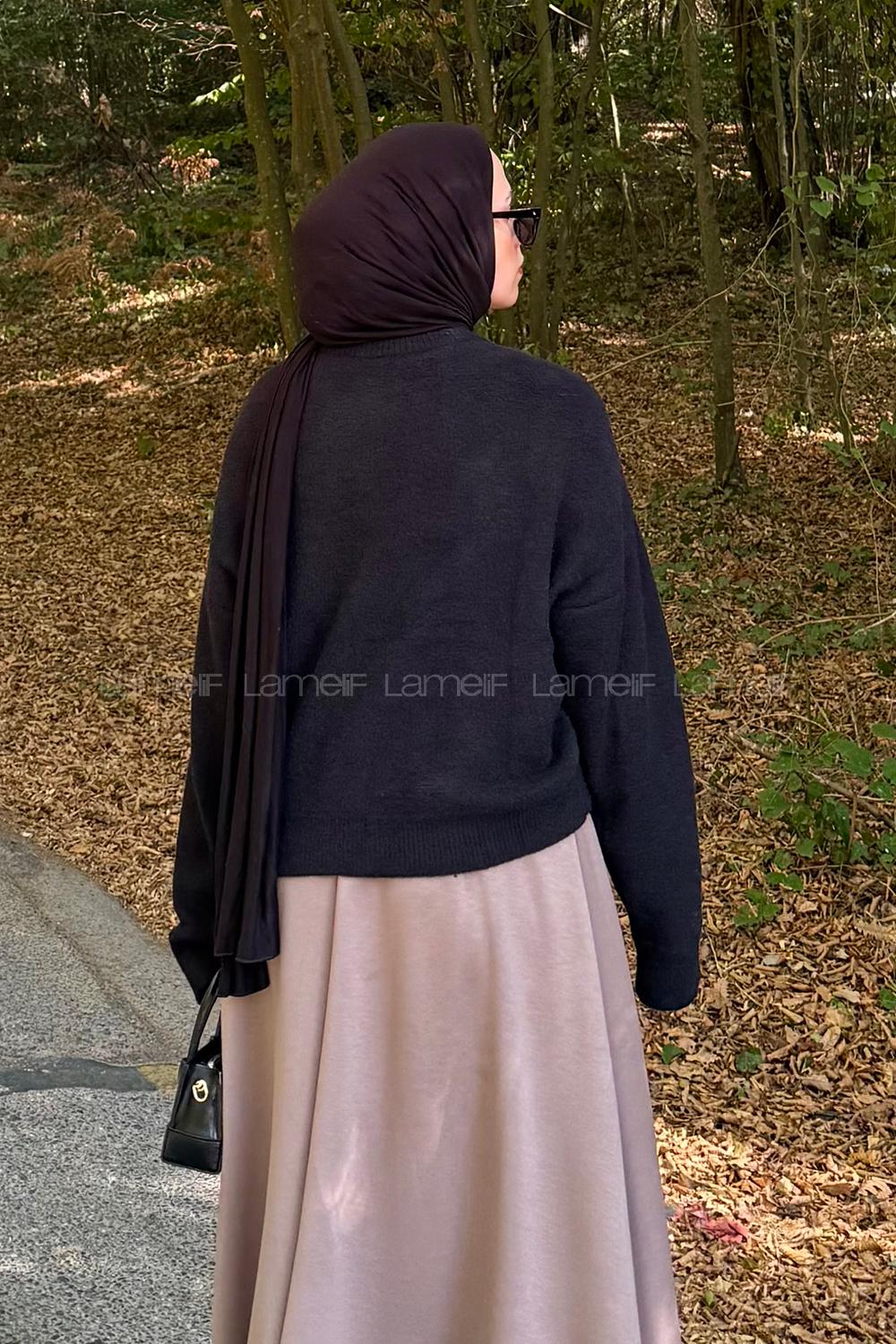 Black Crew Neck Long Arm Polyester Cardigan