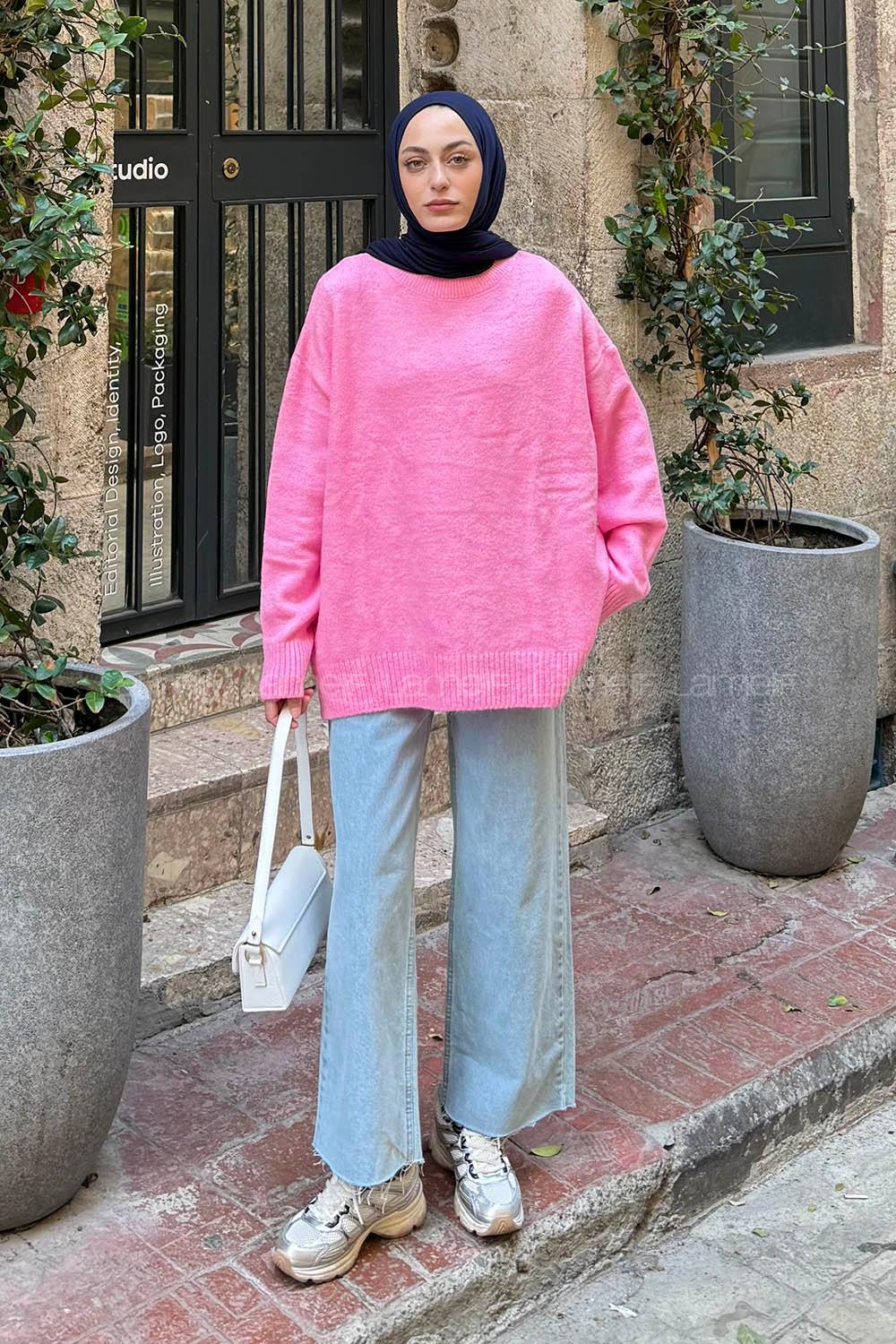Pink Crew Neck Long Arm Jumper