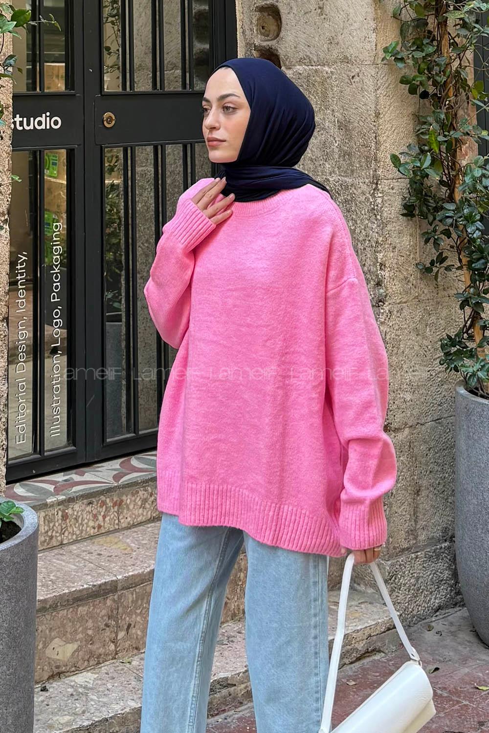 Pink Crew Neck Long Arm Jumper