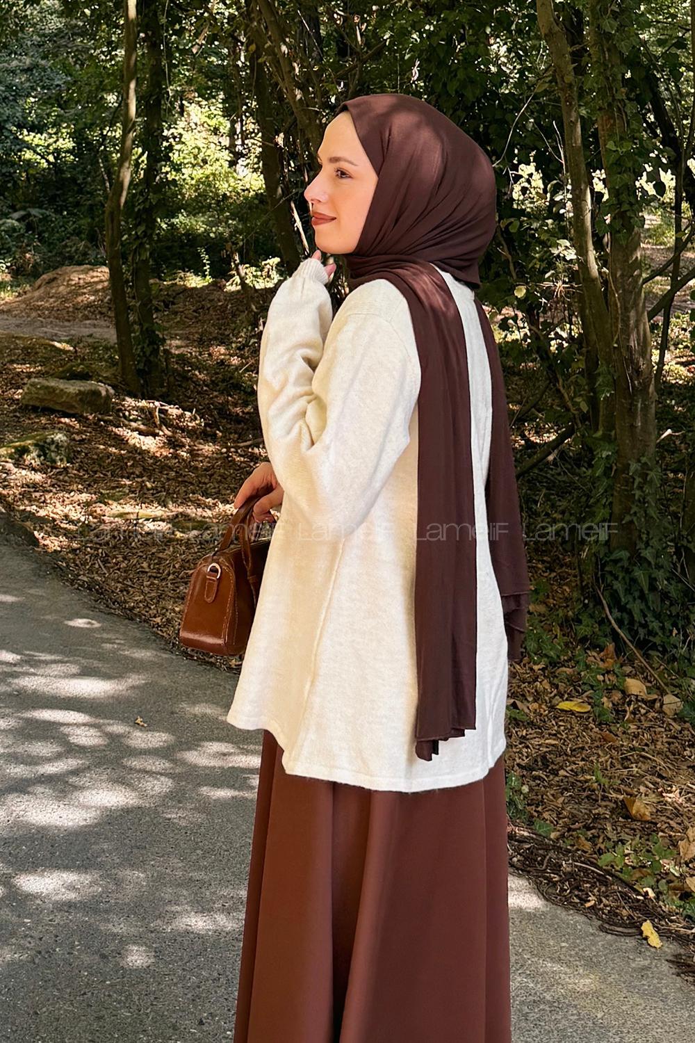 Lamelif Yaka Bağlama Detaylı Kazak Bej