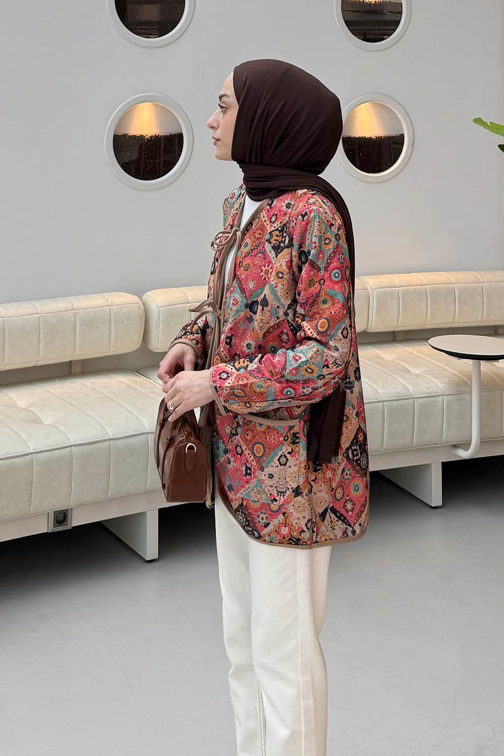 Lamelif Bağcıklı Kapitone Mont Bej