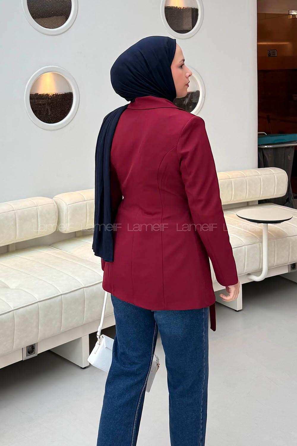 Lamelif Bağlama Detaylı Ceket Bordo