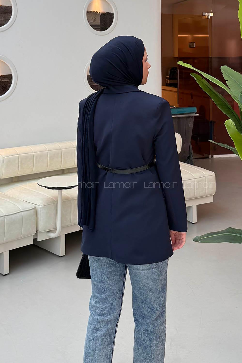 Lamelif Çanta Aksesuarlı Ceket Lacivert