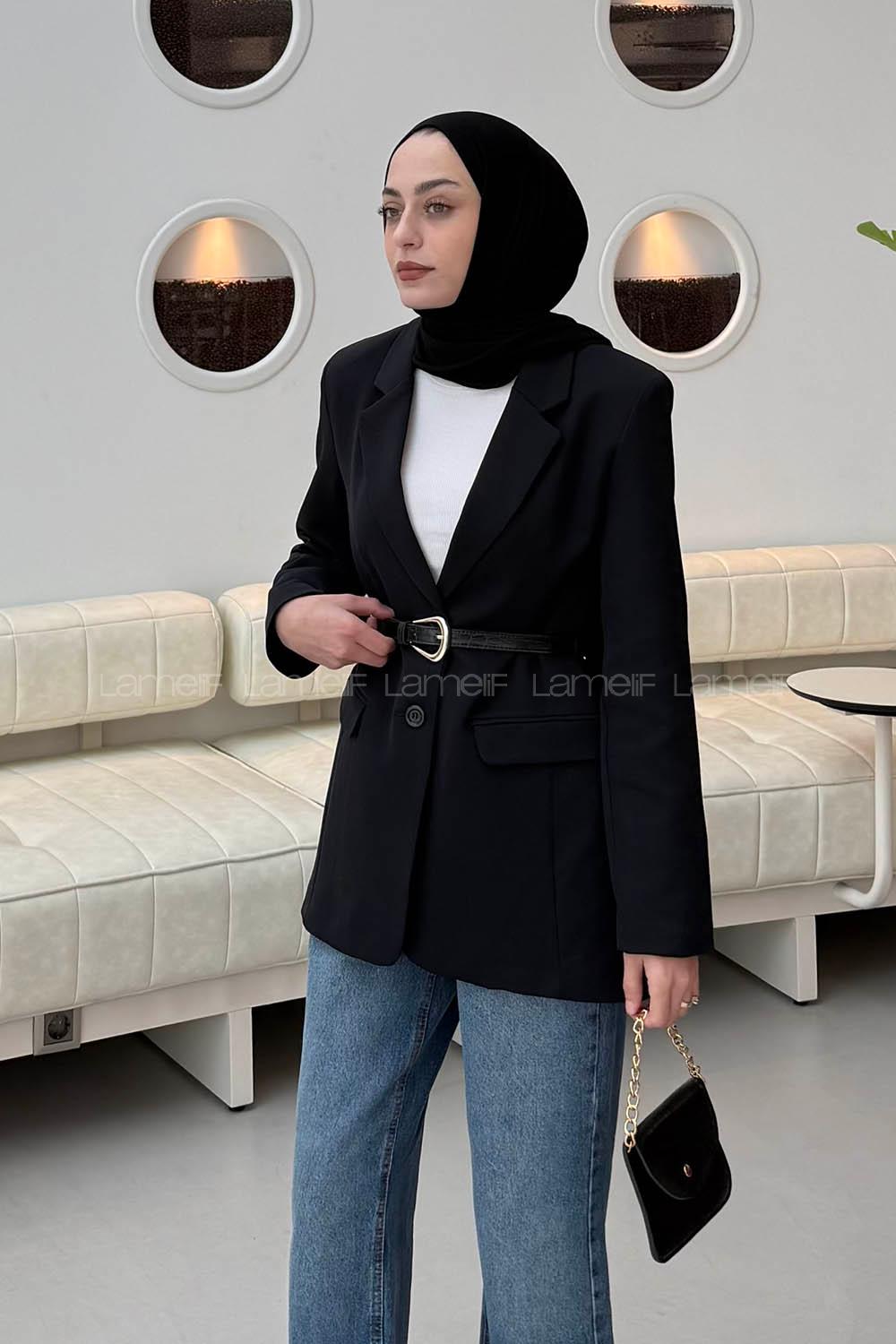 Lamelif Çanta Aksesuarlı Ceket Siyah