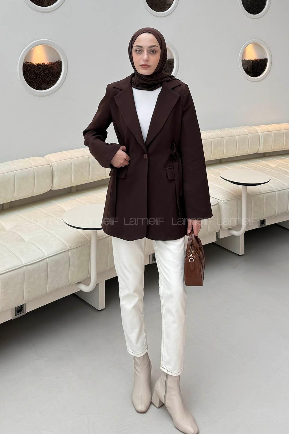 Bitter Brown Jacket Collar Long Arm Cotton Lycra Polyester Jacket