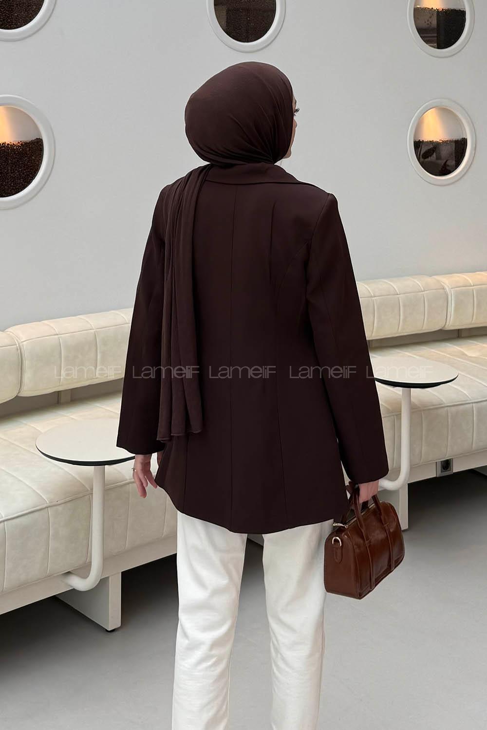 Bitter Brown Jacket Collar Long Arm Cotton Lycra Polyester Jacket