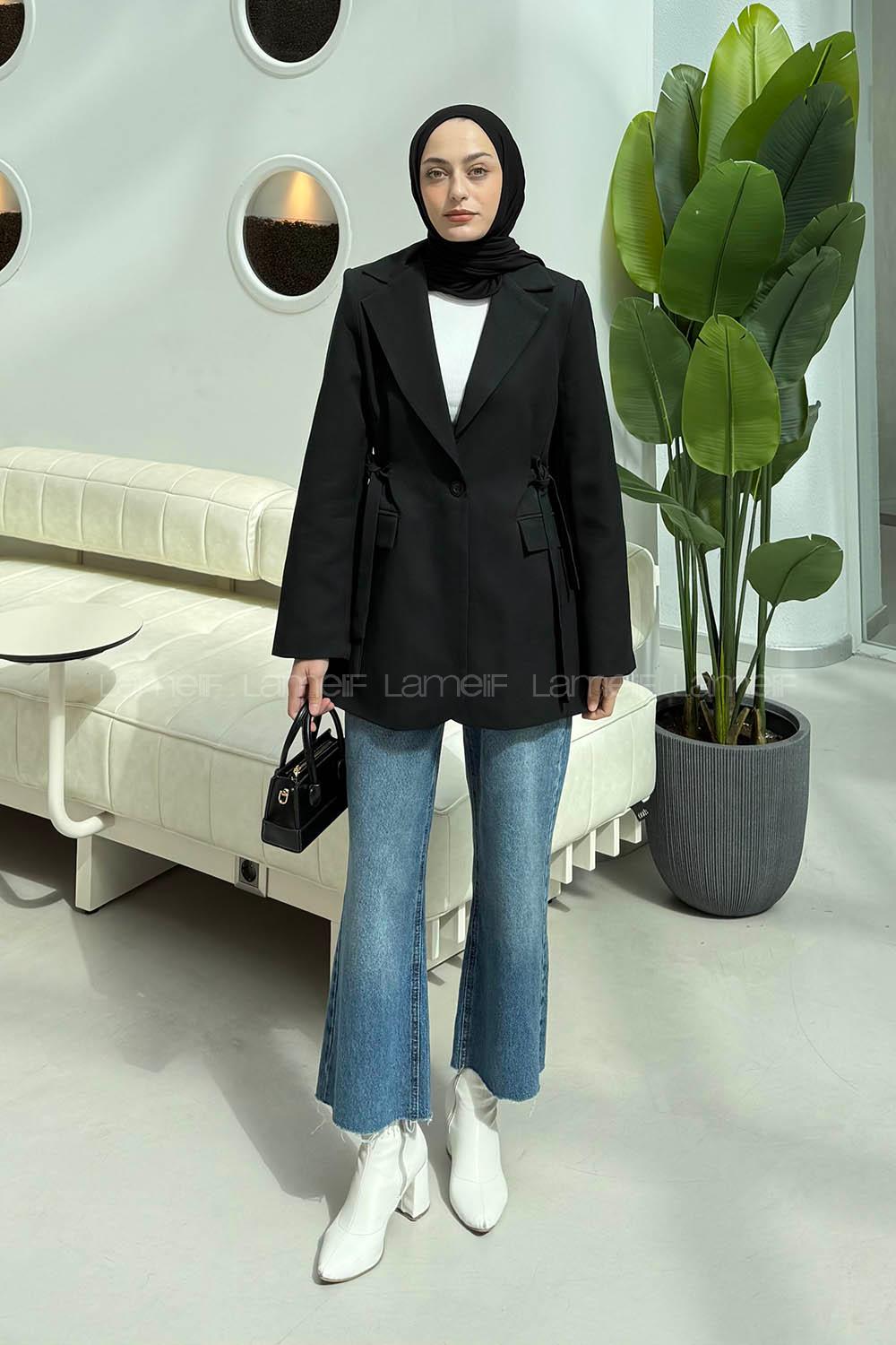 Black Jacket Collar Long Arm Cotton Lycra Polyester Jacket