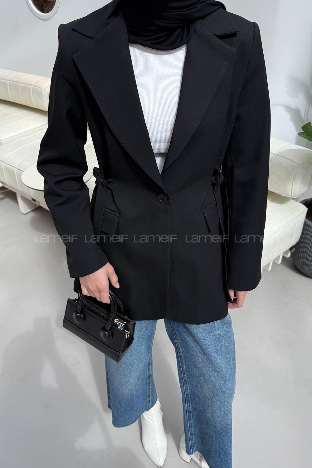 Black Jacket Collar Long Arm Cotton Lycra Polyester Jacket