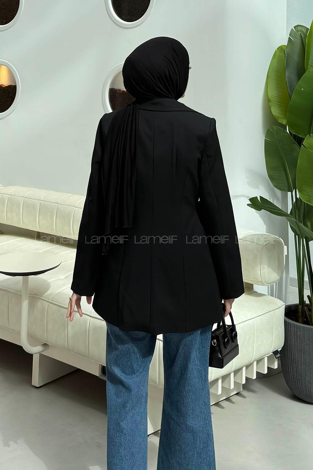 Black Jacket Collar Long Arm Cotton Lycra Polyester Jacket