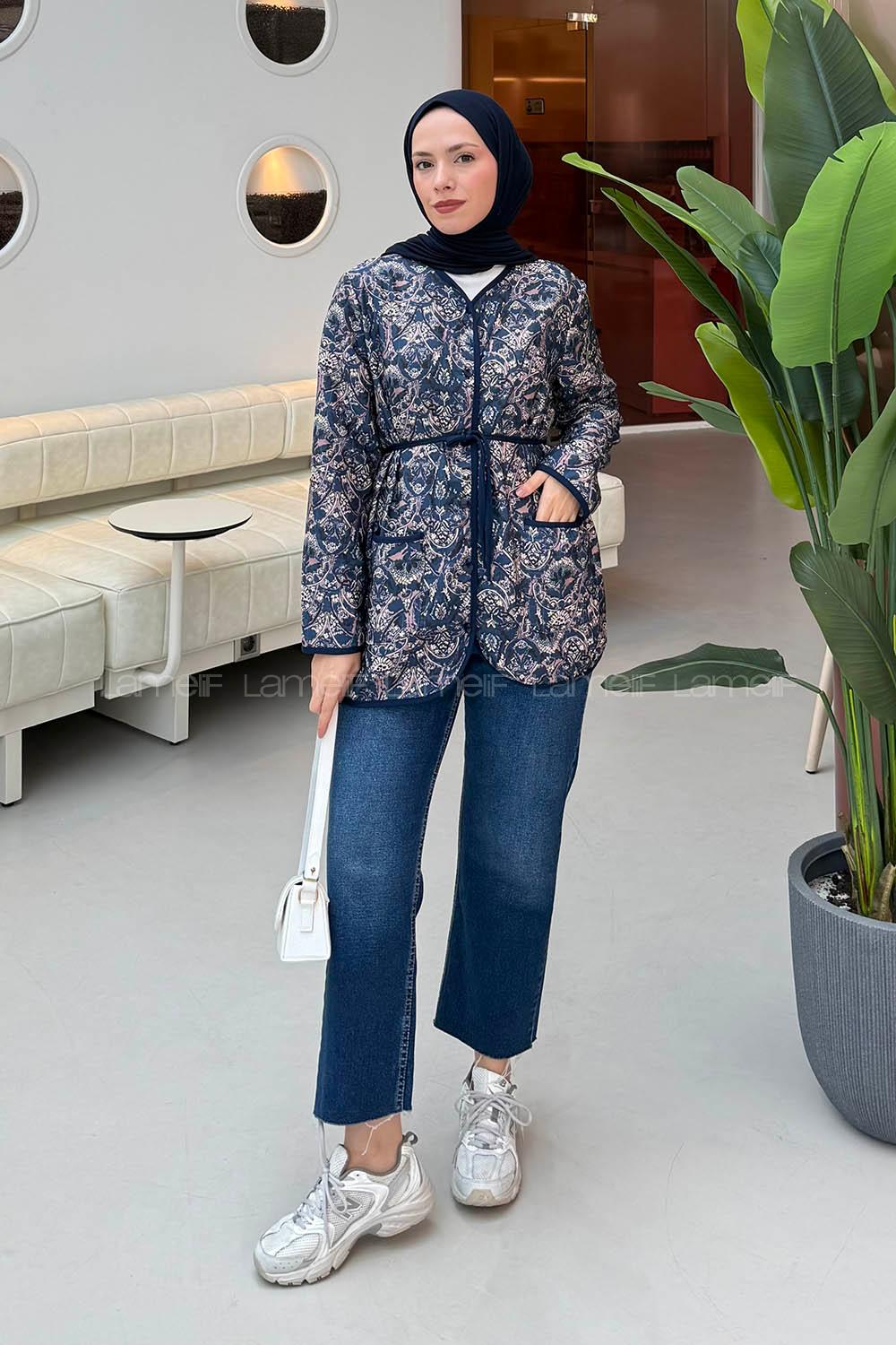 Lamelif Düğmeli Kapitone Ceket Lacivert