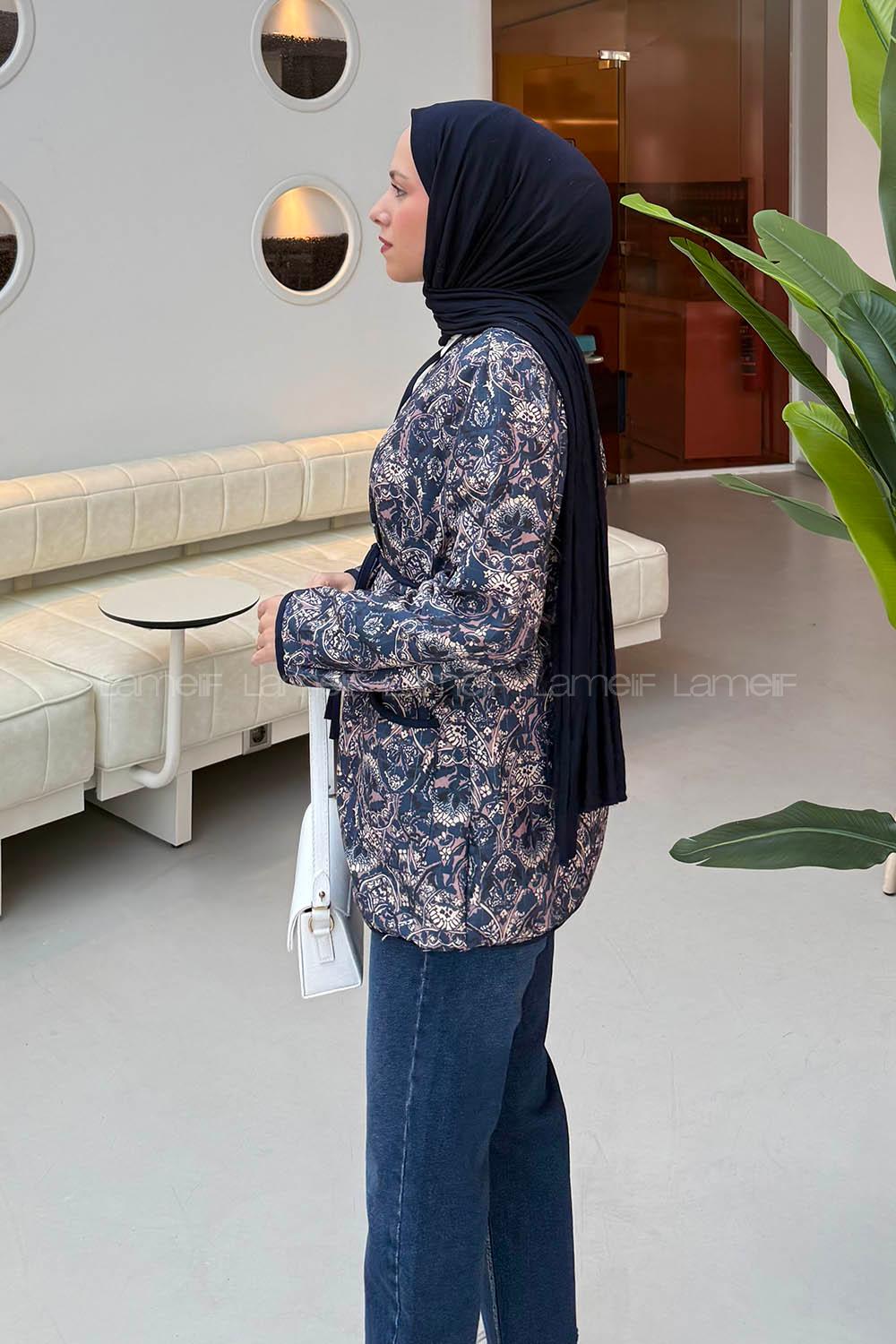 Lamelif Düğmeli Kapitone Ceket Lacivert